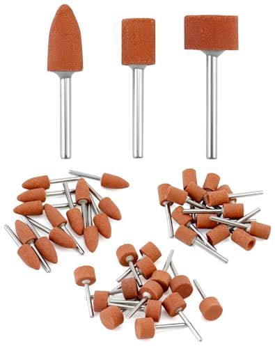 QWORK® 42 pièces tête de meule, mèches de ponçage, taille de tige de 1/8 pouces, pour utilisation sur les pierres précieuses, le verre, le métal et le bois