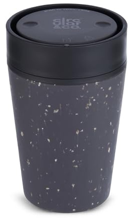 Circular & Co. Kaffeebecher to go 227ml | Thermobecher aus recycelten Kaffeebechern | 100% Auslaufsicher & BPA frei | 360° Trinkdeckel | Hält 60–90 Min. warm/kalt | Spülmaschinenfest | Grau & Schwarz