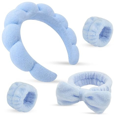 Stirnbänder, Stirnband Handgelenk Waschband Set, Handgelenkbänder, Haarband Schminken, spa stirnband, abschmink haarband, für Mädchen zum Waschen des Gesichts, zum Schminken und zur Hautpflege (blau)