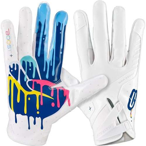Grip Boost Football Gloves - Peace Stealth 6.0 Boost Plus Sticky Technology - Adult and Youth Football Gloves for Wide Receiver - Men's and Boys Sizes (Crucial, Medium)