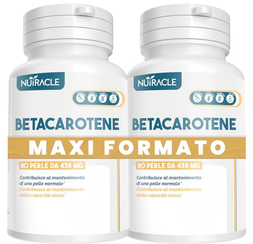 Nutracle Betacarotene 80 perle da 438 mg | Integratore per Abbronzatura Forte | Sostegno per la Vista Alta Concentrazione di Pro Vitamina A (160 perle (2 Confezioni))