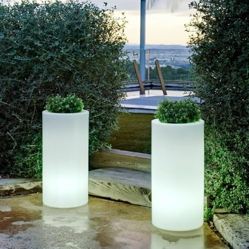 Macetero Luminoso Redondo Maceta 80 cm con Luz LED RGB, Cable o batería (Cable Color luz RGB)