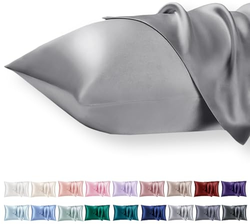 Vielit 2er Set Satin Kissnbezug 40x60 mit Zip,Weich wie EIN Silk Pillowcase,wie Seidenkissenbezug Geeignet für Curly Haar,Satin Kopfkissenbezug Kissenbezüge Grau Kissenhülle