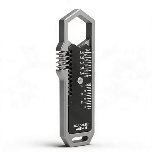 EDC Adjustable Wrench, Universal Pocket Wrench, Multi SAE Sizes 3/16 to 3/4 Inches and 5 to 19mm, Mini Wrench with Finger Adjust Wheel for Everyday Carry
