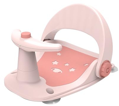 FIYSON Baby-Badesitz mit verstellbarer Rückenlehne und Saugnapf, Faltbarer Baby-Duschstuhl, Tragbarer Growing Baby Chair Booster Seat, Multifunktional Baby Tischsitz für 6-24 Monate Baby-Baden (Rosa)