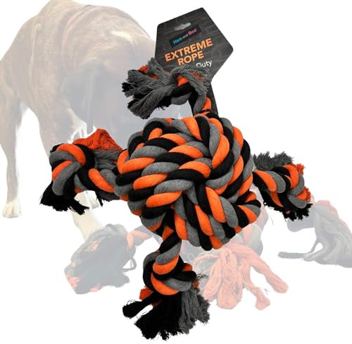 Hem and Boo XL DOG BULLY ROPE BALL MONKEY FIST DURABLE KNOT GIANT TASSLES TUG