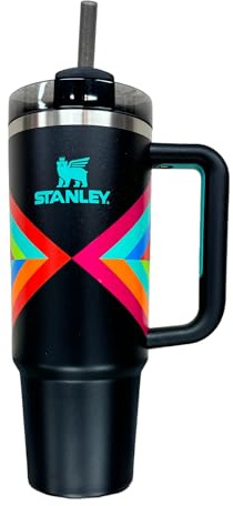 STANLEY Quencher H2.0 FlowState Trinkbecher, vakuumisoliert, aus Edelstahl mit Deckel und Trinkhalm, für Wasser, Eistee oder Kaffee (Hyper Geo, 885 ml)