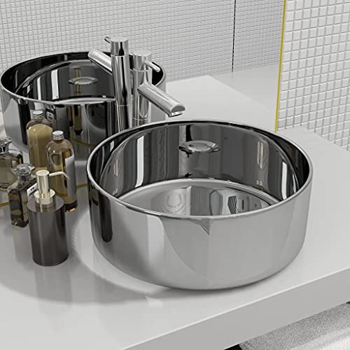 JUDYY Lavabo 40x15 cm cerámica Plateado, Fregadero, Lavabo Baño, Lavamanos Baño, Lavatorio Casa De Banho, Mueble Lavabo sobre Encimera