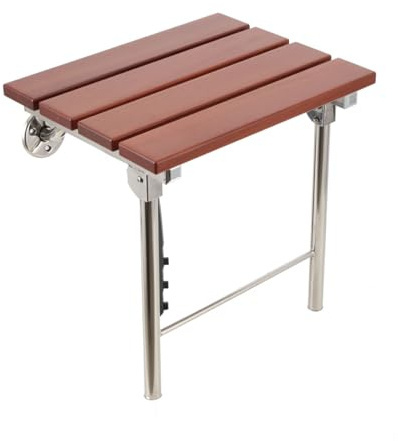 ECUTEE Folding Shower Seat Bath Chair Wall-Mounted Foldable Bath Stool Bench, Adjustable Showers Seat for Elderly Disabled Limited Mobility, Solid Wood Panels Steel Support, 160kgs Weight Capacity