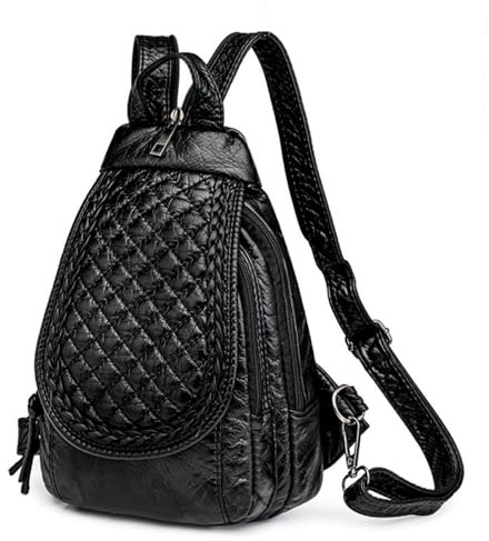 hengwin Kleiner Rucksack für Frauen Denim-Tasche Convertible Damen Rucksacks Kleiner wasserdichter Rucksack Handtasche Reise Wandern Rucksacks mit mehreren Taschen Geräumige Fächer (Denim-schwarz)