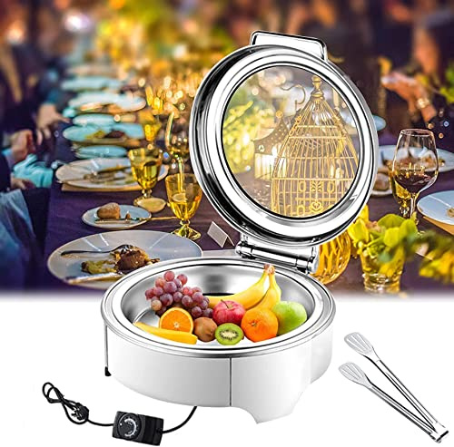KUOYTT Chafing Dish in Acciaio Inox, scaldavivande Elettrico, Buffet, Chafing Dish con pinze per Alimenti e Due vassoi (Acciaio Inox/Ceramica) per Feste, Hotel, 1/2