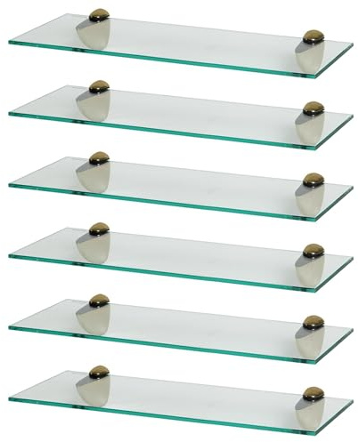 Harbour Housewares Schwebende Badezimmerregale aus Glas - 50cm - Klar/Gold - 6X Wandmontage Küche Schlafzimmer Dusche Zimmer Dekor Caddie Handtuch Lagerung Veranstalter Regale Gestell mit Klammern