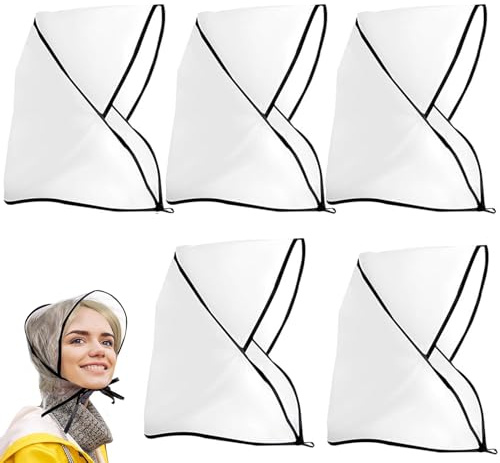 Rain Hats for Women,5PCS Clear Plastic Hat Waterproof Cover Protect Hairstyle Clear Waterproof Rain Bonnet with String Portable Umbrella Hats Protect Hair Rain Bonnets for Outdoor Activities