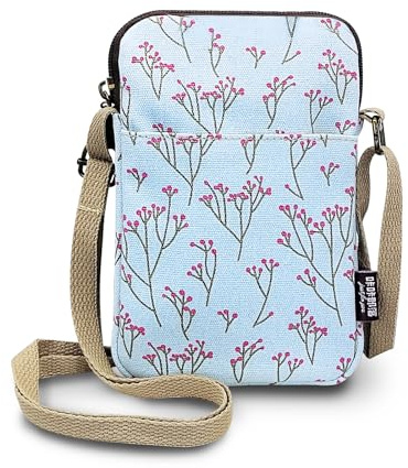 FuninCrea Crossbody Phone Bag Canvas Small Crossbody Bag for Women, Small Shoulder Bag 3-Layer Pockets Mobile Phone Bag with Zipper and Adjustable Shoulder Strap for Cell Phone (Style 3)