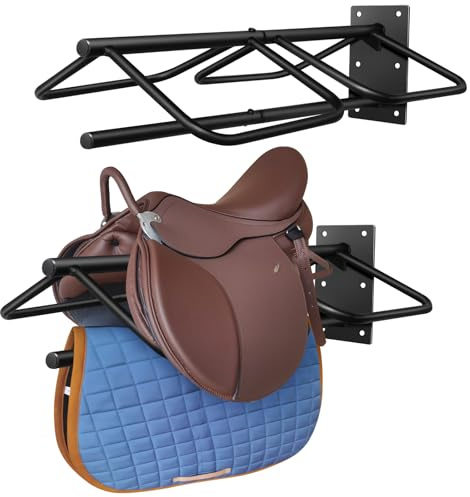 MIYABALA 2 Pack Saddle Rack with Pad Bar for Horse, Heavy Duty Wall Mounted Saddle Rack Stand Detachable for English Western Saddles Horses Blanket, Accessories Storage