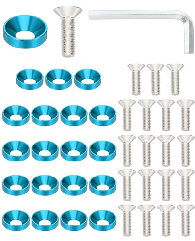 PATIKIL Kit De Arandelas Avellanadas M6 Acabado, Juego De 40 Piezas De Aleación De Aluminio Para Tornillos De Cabeza Plana Y Juntas Para Accesorios Mecánicos Y Modelos DIY, Azul Cielo