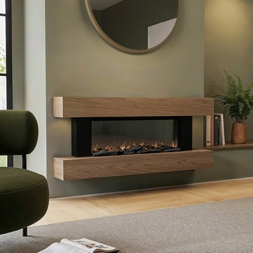 Amberglo Oak 52inch WiFi Enabled Wall Mounted Electric Fireplace