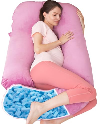 TaiBest Almohada de embarazo de espuma viscoelástica triturada para dormir, almohada de maternidad para mujeres embarazadas, soporte abdominal, almohada U de cuerpo completo (espuma viscoelástica