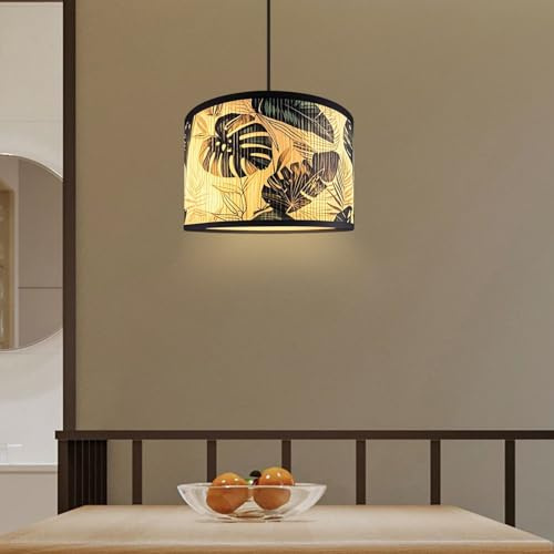 Kinhwa Bambus Lampenschirm (30x 30 x 20cm), E27/ E14/11mm,bedruckter dekorativer Lampenschirm Hängeleuchte Wandlampe Tischlampenschirm für Wohnzimmer, Schlafzimmer, Flur (Schildkrötenrücken Bambusmust