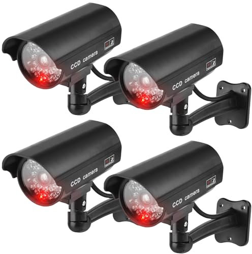 GAOUTO 4 Pezzi Telecamera Finta, Telecamera Finta CCTV, Telecamera di Sorveglianza Finta con LED Lampeggiante, Telecamera di Sicurezza Finta, Telecamera Finta Esterna, Telecamera Finta per Casa