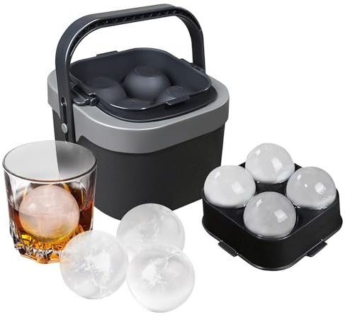 Kristallklar iskubsmaskin, 4 stora 6 cm isbollar för whisky, cocktails och bourbon, silikonform för ren, bartenderkvalitet is, lätt att ta bort sfär isform gåvor för män