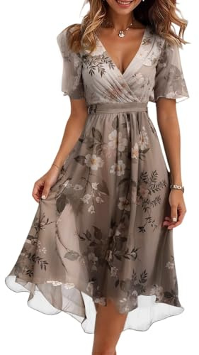 Générique Robe De Plage Femme Mariage D'été Robe Coton Boheme Courte Manches Courtes Vetement Femme Ete Chemise col en V Summer Dress Et Ventes Flash Brun XXL