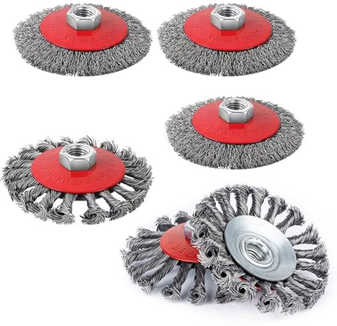 Lot de 6 brosses métalliques pour meuleuse d'angle, filetage M14 x 2 pour meuleuses d'angle torsadées et nouées de 125 mm, pour nettoyer la rouille et le meulage