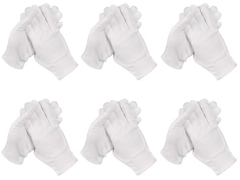 12 guanti in cotone bianco, guanti usa e getta, traspiranti, per uso quotidiano, lavabili, per mani asciutte, idratanti, cosmetici, eczema, ispezione