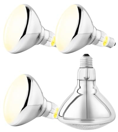 GlintBay 4X E27 250W Heat Lamp Bulb, 250w Food Heat Lamp, E27 Catering Heat Lamp, Heat Lamp Bulb for Poultry, Brooder Lamp Bulbs (AC220-240V)