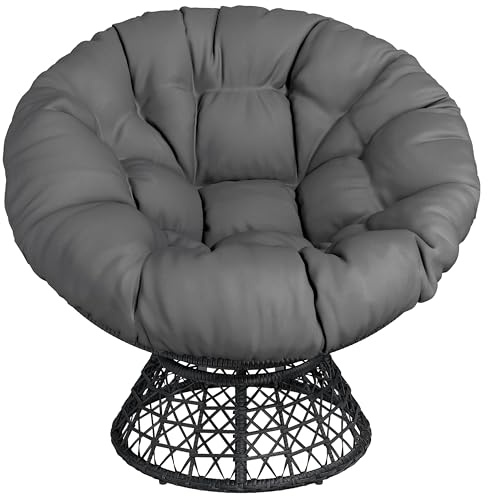 Yaheetech Poltrona Salotto Relax Poltrona da Lettura Girevole a 360° con Papasan Cuscino Sedia Relax Rotonda per Camera da Letto Soggiorno Grigio