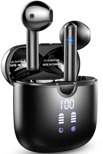 Wireless Earbuds, Bluetooth 5.3 Eearphones with 4 ENC Noise Cancelling Microphone, Earbuds with HiFi Stereo Deep Bass, Headphones 40 Playtime Dual LED Display, IP7 Waterproof Wireless Earphones, USB-C