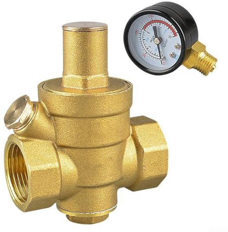 HpLive Regulador de presión de agua DN20 de latón con manómetro, válvula reductora de presión ajustable para calderas y sistemas de agua de jardín (M)