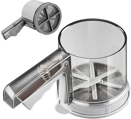 Dayysiuy Setaccio per Zucchero a Velo - Setaccio A Maglie Fini Acciaio Polverizzatore - Semiautomatico Vagliatore Doppio Strato per Zucchero - Utensile Cucina Professionale Torte Casa Ristorante