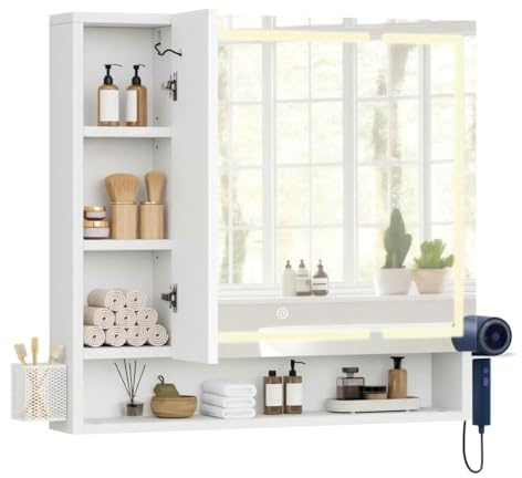 YITAHOME Spiegelschrank Bad LED 3 Türen Steckdose Wandschrank 80cm