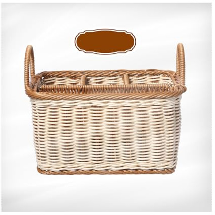 BESPORTBLE Cutlery Holder for Table, Condiment Caddy, Wicker Storage Organiser Basket with Handle for Outdoor Dining Accessories, BBQ Kitchen Utensils Caddy, 4 Compartments