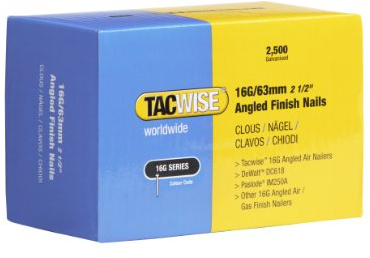 Tacwise 0773 Clavos Inclinados de Acabado 16G / 63 mm, 20°, Caja de 2500 | Galvanizados, Inclinados 20°