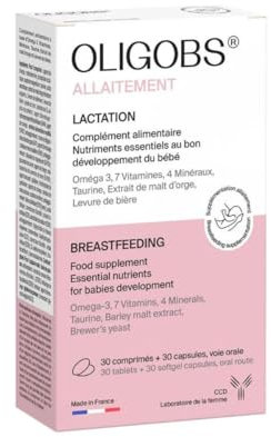 Oligobs Allaitement | Nutriments essentiels au bon développement du bébé | Femmes Allaitantes | 30 Comprimés + 30 Capsules DHA Oméga 3 | Vitamines et Minéraux Essentiels | Fabriqué en France