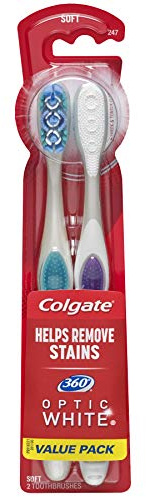 Colgate 360° Optic ning Toothbrush, Soft, White, 2 Count