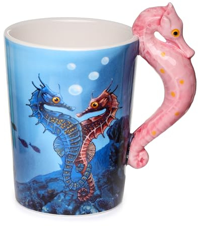 Puckator Lisa Parker - Taza de té y café con mango de cerámica con forma de caballito de mar, accesorios divertidos para el hogar, bonitos regalos para novia, tazas grandes para hombres y mujeres,