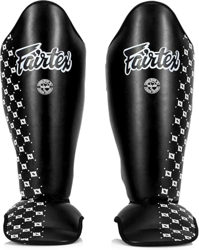Fairtex SP5 Muay Thai Shin Guards for Men, Women, Kids | Shinguards are Premium, Lightweight & Durable | Extended Protection to Avoid shin splints During Training or Sparring - Large,Black