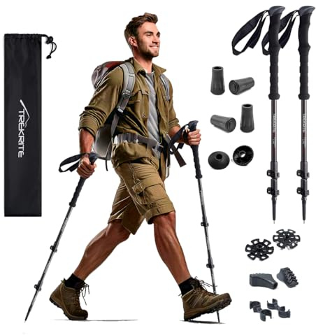 Trekrite 3K Carbon Fibre Walking/Hiking/Trekking Poles/Sticks - Adjustable Lightweight Unisex with Accessories (2pc / set/pair) - UK Based Company
