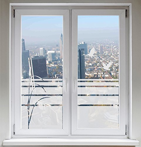INDIGOS UG Fensterbild Glasdekorfolie Sichtschutzfolie Sonnenschutz Schilf Zugvögel Kranich satiniert Blickdicht - 500-2000 mm - Dekoration Sonnenschutz Folie - Fensterfolie - selbstklebend - matt