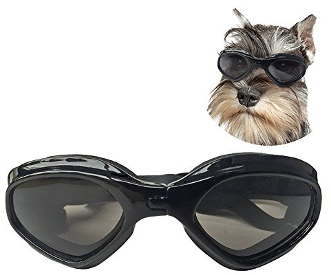 DUBENS Fashion Hundebrille Sonnenbrille Wasserdichten Schutz Sun-Brille, UV-Schutz Eyewear Goggles Schutzbrille, Einstellbar Brillen Haustier, Geeignet für mittlere und kleine Hunde (Schwarz)