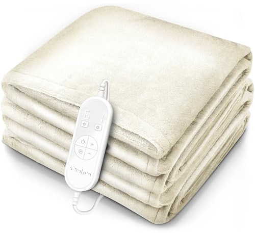 sinnlein® Heizdecke aus Plüsch 200 x 180 cm | elektrische Wärmedecke mit Abschaltautomatik | Kuscheldecke | Timerfunktion | 9 Temperaturstufen | waschbar bis 40°C | Digitalanzeige