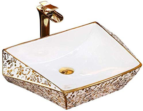 Wieoc Vasque à Poser Lavabo en céramique Art Lavabo en céramique Lavabo Rond de comptoir Lavabos rectangulaires