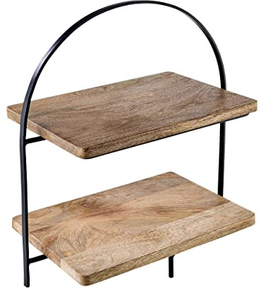 BUTLERS Etagere 2-stufig rund mit abnehmbarem Dekotablett aus Holz -Mango Days- Serviergestell mit 2 Etagen | Servierständer für Brot, Obst, Kuchen | Etagenständer für Tisch- & Party Deko