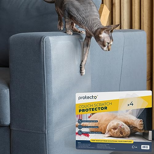 PROTECTO® Protector y Repelente para Sofá Contra Arañazos de Gatos | Fundas Anti Gatos de 40x30cm (4-Pack) | Protector de Muebles y Rascador de Esquina - Diseño Elegante y Adhesivo Firme