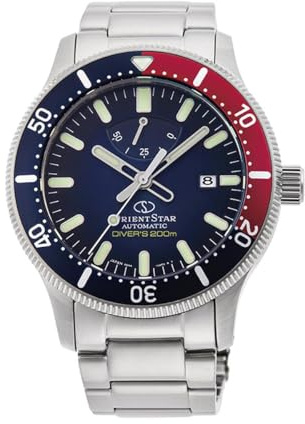 Orient Herren Automatik Armbanduhr in der Farbe Blau/Rot mit Armband aus Edelstahl Wasserdichtigkeit: 20 bar, Gehäusedurchmesser: 43 mm, RE-AU0306L00B