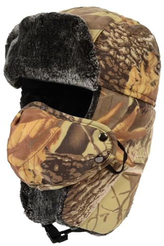 TAGVO Kamouflagefångarhatt bomberhatt, vinter varm öronklaff soldathatt med vindtät ansiktsmask, unisex fuskpäls taktisk jakthatt Ushanka hatt för skidåkning, skridskoåkning utomhus sportaktiviteter,