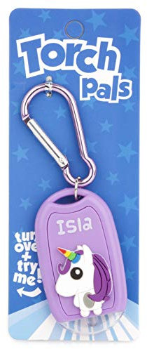 Stands Out, Supplying Outstanding Gifts Isla Name Unicorn Girls Purple Novelty Personalised Mini LED Toy Torch Carabiner Clip
